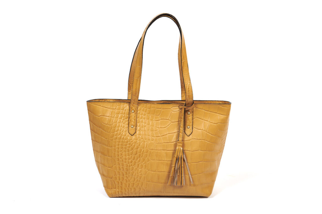 Sac cabas en cuir camel imitation croco