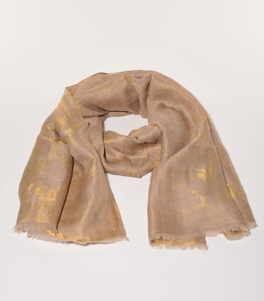 Foulard en coton beige et doré