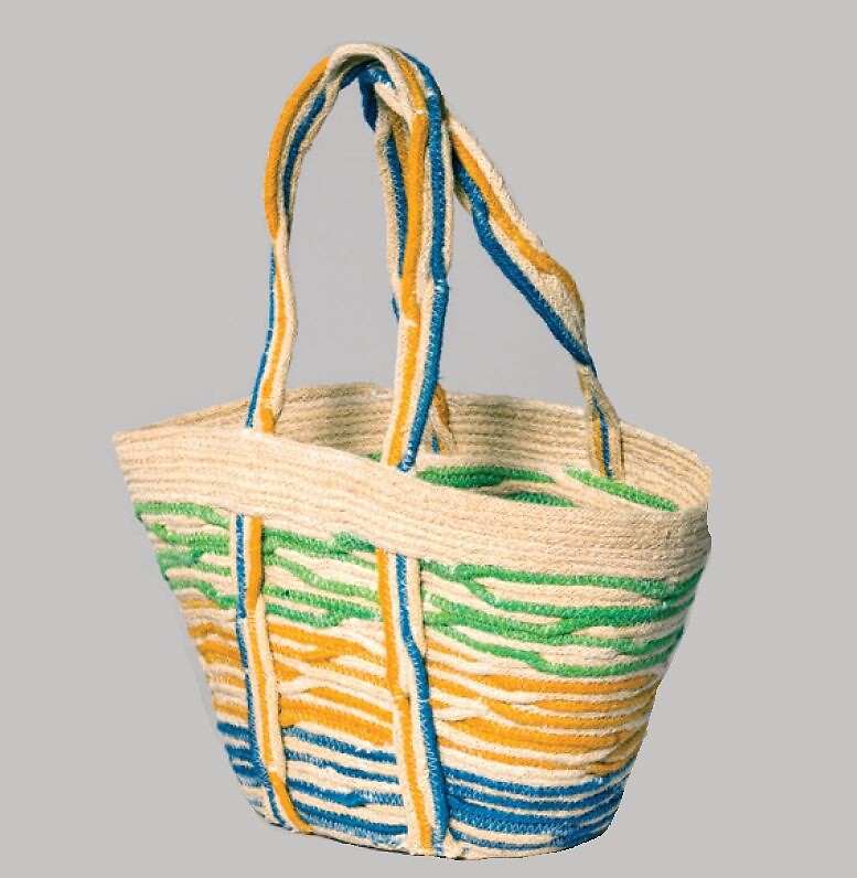 Panier shopping vert jaune bleu