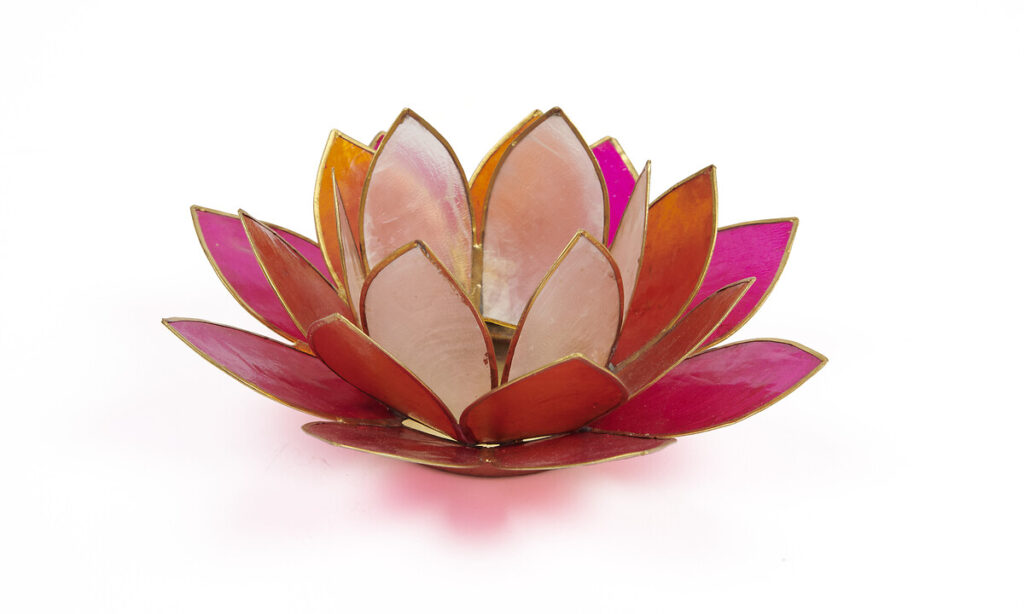 Photophore en nacre lotus orange et rose