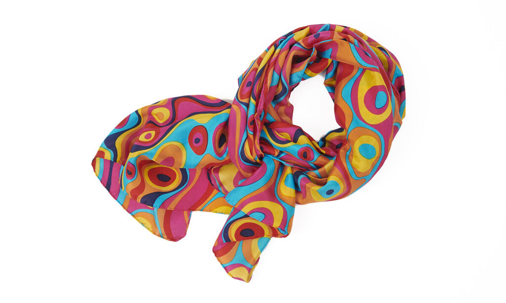 Foulard soie vagues multicolores