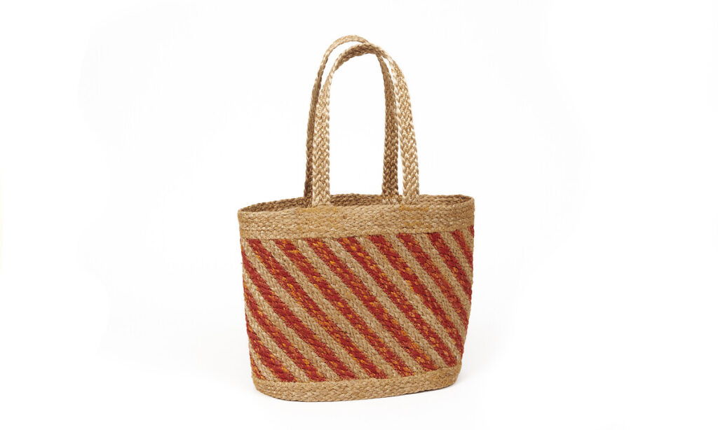 Sac shopping jute évasé ligné orange