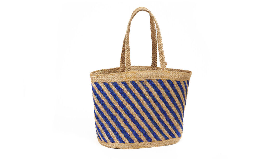 Sac shopping jute évasé ligné bleu