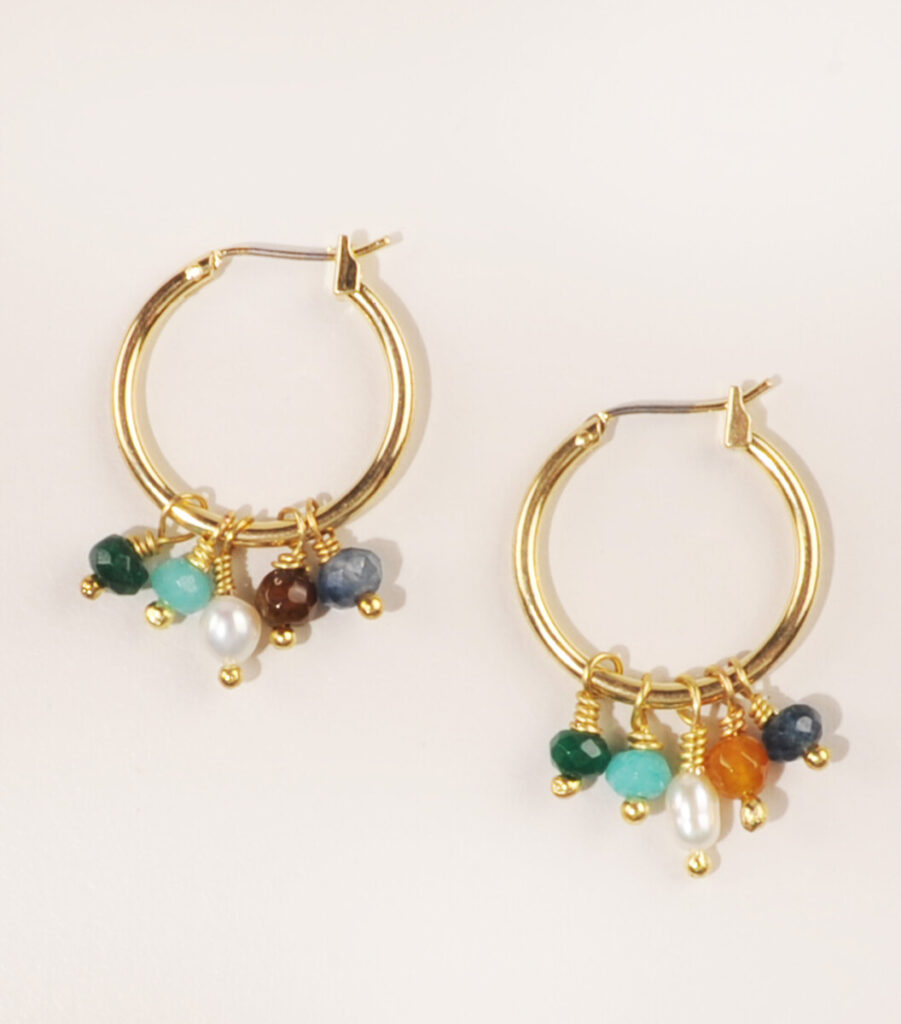 Boucles d'oreilles Créoles laiton doré et perles de verre XS