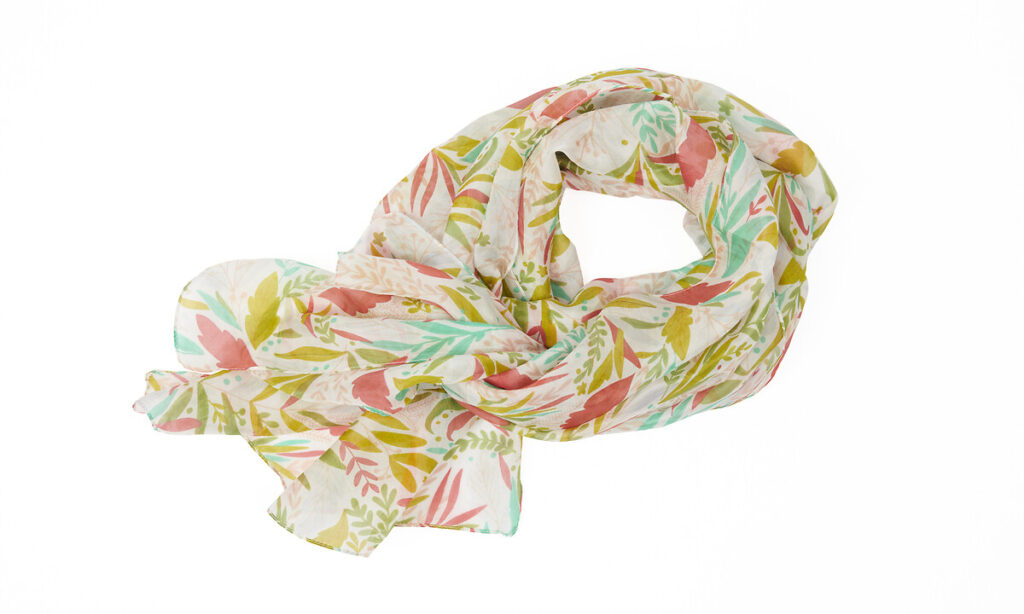 foulard en soie végétaux multicolore