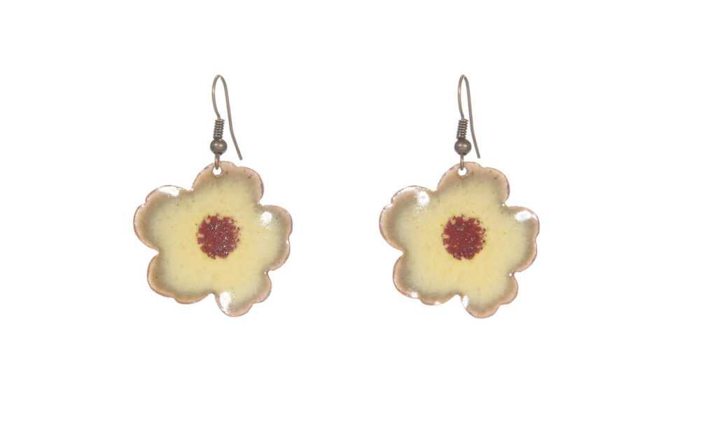 boucles d'oreilles fleur jaune cuivre émaillé