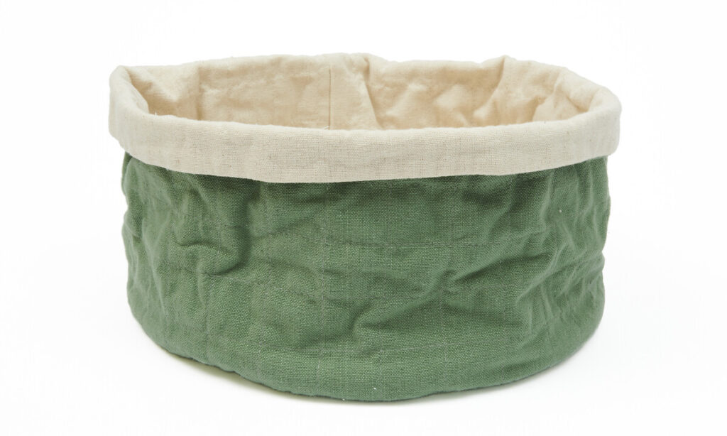 Panier de rangement rond coton vert et beige