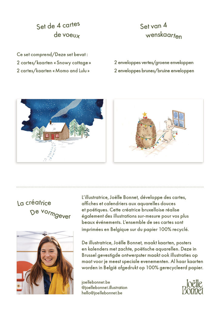 Set 4 cartes de voeux Snowy cottage-Momo FR/NL