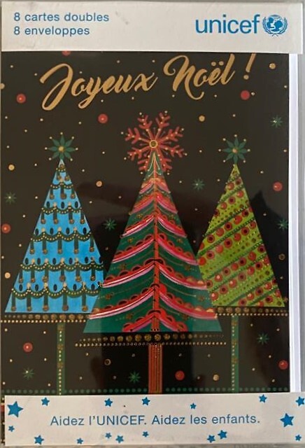 Set 8 cartes de voeux Unicef sapins et décos (FR)