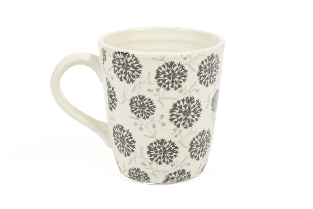 Mug céramique naturel fleurs noires