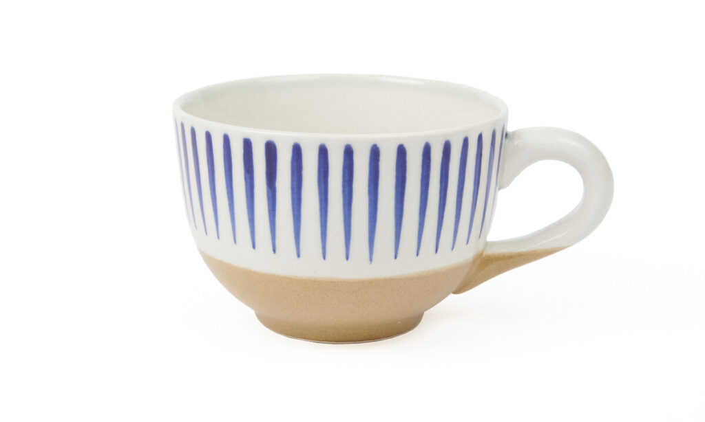 Tasse céramique lignes bleues