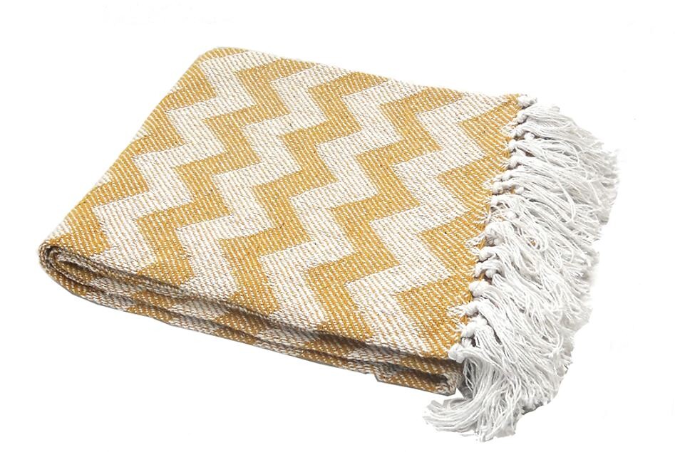 Plaid coton recyclé tissé jaune et beige