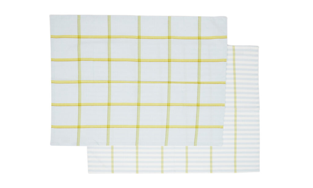 Essuie de cuisine set/2 coton bleu lignes jaunes