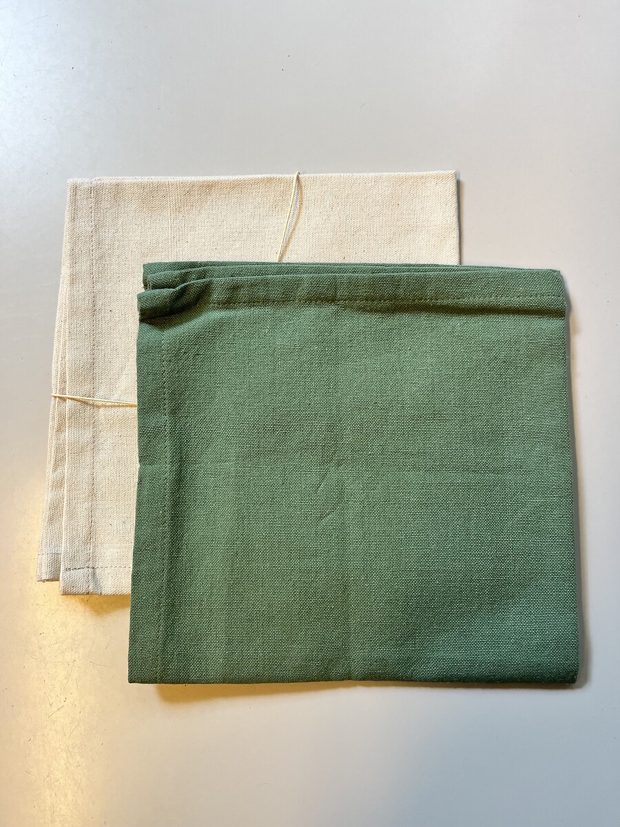 Set de 2 serviettes de table coton verte et beige